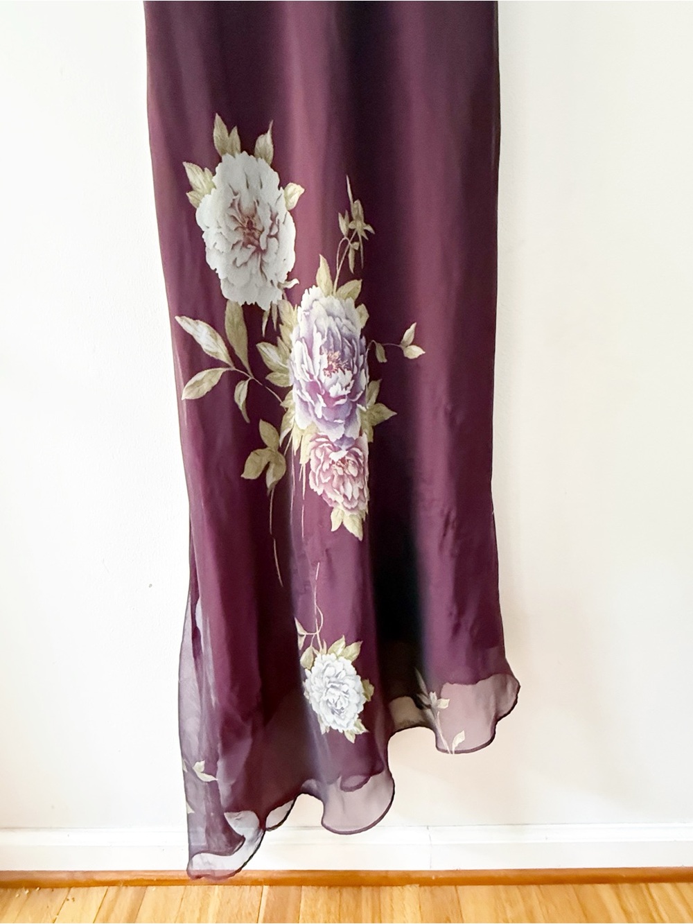 Vintage Women Y2K Floral Cowl Asymmetrical Sheer Maxi Dress Size 12 Dark Romance - Picture 5 of 7
